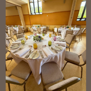 Wedding tables ready for a sit down wedding breakfast